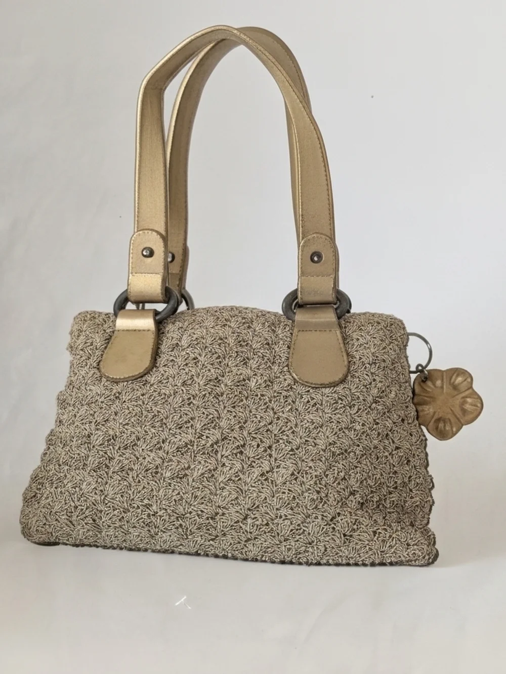 Braided Straw Shoulder Bag with Tan Leather Straps